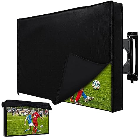 Outdoor TV Cover 30-32 Inch with Waterproof Zipper Velcro + Bottom Cover, HOMEYA 600D Heavy Duty Weatherproof TV Enclosure with Front Flap, for Outside LED LCD Flat Screen TVs-31.5''L x 19''H x 4.5W
