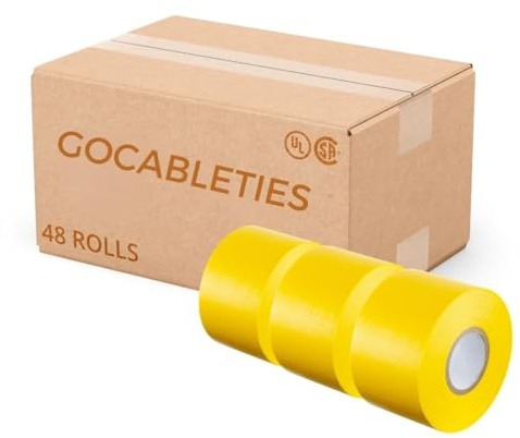 Gocableties Yellow Wide Electrical Tape, 50mm x 33m, 2 Strong Self-Adhesive PVC Insulation Tape for Insulating, Repairing and Protecting Electrical Wires, 48 Rolls