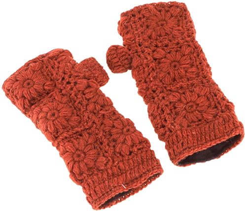 GURU SHOP Gehäkelte Handstulpen Blümchen, Armstulpen aus Schurwolle, Pulswärmer - Orange, Herren/Damen