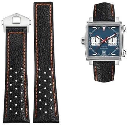 London Craftwork Echtlederarmband für Tag Heuer Carrera Monaco Formel 1 Uhr, 22 mm, Schwarz / Blau, Einheitsgröße, Leder, Kein Edelstein