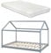 [en.casa] Kinderbett Cerro mit Matratze Hausbett Jugendbett Bett in Haus-Optik Montessori Bett aus massiver Kiefer Bettgestell mit Lattenrost Grau 120x200cm