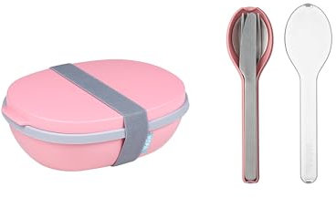 Mepal - Lunchbox Ellipse Duo to go Set - Meal Prep Box für Erwachsene & Salatbox zum Mitnehmen - Brotdose für ein gesundes Mittagessen - Ideal für Sandwiches & Salate - 825 ml + 600 ml - Nordic Pink