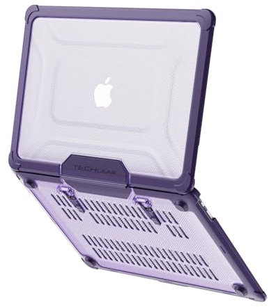 TECHGEAR Case Compatible for MacBook Air 13 inch 2020/2019/2018 Protective Snap-On Tough Hard Shell Cover with Kick Stand for Model A2337 (M1) / A2179 / A1932 Clear Shockproof Tough Case - Purple