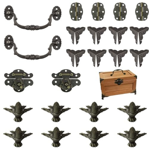 MOROBOR Schmuckkästchen, antikes Schloss, Scharniere, Griffbox, Eckenschutz-Set für DIY-Schmuckkästchen, Bronze, 2 Sets, 24 Stück, Holzkoffer, Schmuckschatulle, Aufbewahrungsbox nicht im Lieferumfang