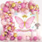 Luftballon Girlande Rosa Gold, 100pcs Pink Gold Ballon Girlande Set mit Schmetterling Aufkleber und Hintergrund, Prinzessin Geburtstag Deko für Mädchen Geburtstag Babyparty Schmetterling Thema Party