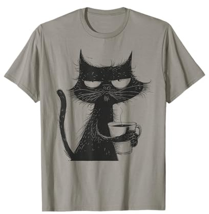 Funny Angry Cat With Coffee Mug Graphic T-Shirt