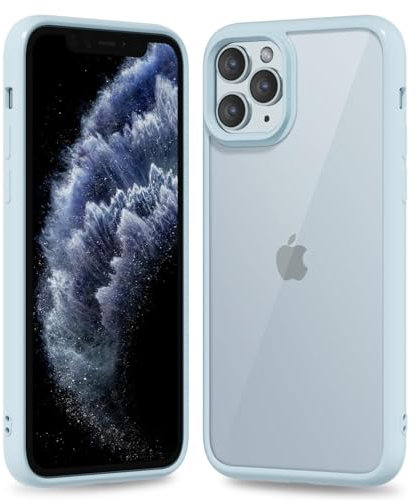 oakxco für iPhone 11 Pro Hülle Durchsichtig, Transparent Handy Hülle Klar Ultra Dünn Handyhülle Slim, Glatt Hart Plastik Schutzhülle & Einfarbig TPU Weich Bunt Gummi Silikon Bumper, Hellblau