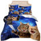 ZZTBQ Blau Galaxie Sternenhimmel Katzen Bettwäsche für Kinder 135x200 Kinderbettwäsche Bettbezug und Kissenbezug-Set Lustige tierbedruckte Einzelbettwäsche Set