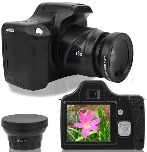Digitalkamera, Tragbare Kamera mit 3-Zoll-LCD-Bildschirm, HD-Spiegelreflexkamera mit Langer Brennweite und 18-fachem Zoom und Akku mit Großer Kapazität für die (Standardversion +