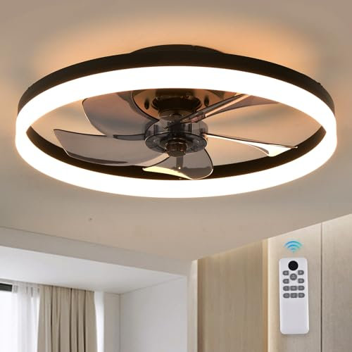 Leoezya Ventilateur de Plafond Sans Pales 50cm avec Lumière - Design Moderne, Télécommande (3 Vitesses, 3 Températures), Moteur Silencieux Réversible - Pour Chambre/Salon, Noir