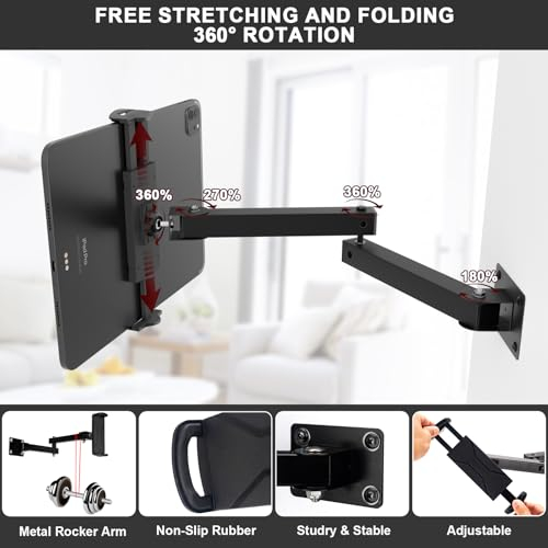 Feelhap Soporte de Tablet,Soporte Tablet Móvil 360 ° Giratorio Soporte Tablet Pared,Soporte Ajustable 10-45cm Universal Soporte Tablet para Tablet,teléfonos u Otros Dispositivos de 4 a 13 Pulgadas