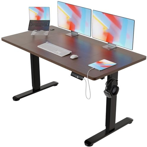 Devoko Escritorio Elevable Eléctrico 160 * 80cm Mesa para Computadora Ajustable en Altura con Bandeja de Gestión de Cables y Memoria de 3 Funciones,con Tecnología Anticolisión Nogal