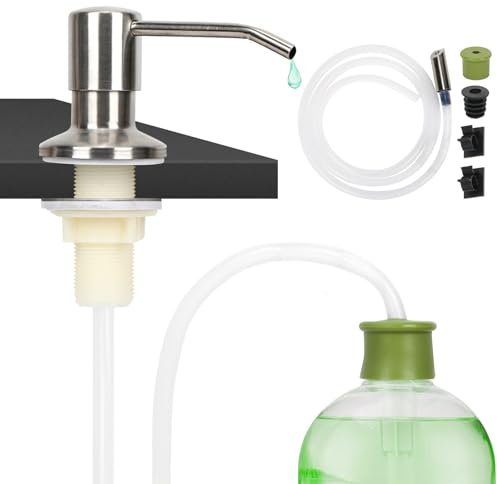 Tesrin Distributeur de savon à vaisselle pour évier de cuisine, distributeur de savon intégré avec tube d'extension de 119,4 cm, nickel brossé