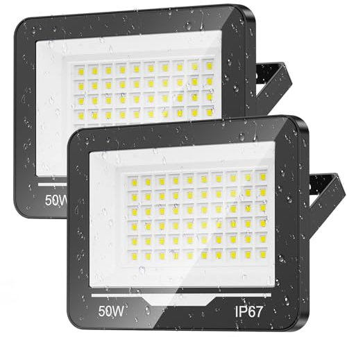 TOPAUBUB Proyector Focos LED Exterior 50W - 5000LM 6500K Blanco Frío Proyector LED IP67 Impermeable Luces Lampara Exterior para Jardin, Patio (2 Piezas)