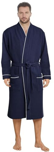 Style und Komfort vereint: Herren Baumwoll Bademantel in angesagten Farben aus Velours, Frottee oder Waffelpique f5712 Farbe: Bademantel Blau/Weiss (1505), Gr. 5XL