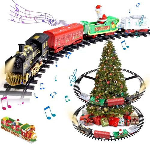 Aohcae Weihnachtsbaum Zug, Weihnachtszug Elektrisch Mit Musik Weihnachtszug um Den Baum Weihnachtsbaum Eisenbahn Spielzeug Geschenk für Kinder ab 3+Jahren