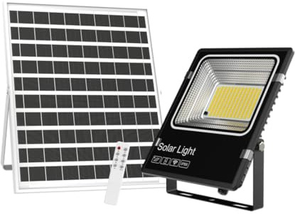 LUXULA 2 Stück LED Solar Fluter 6W 700lm, 6500K, IP66 | 6W PV 700lm 6500K Kaltweiß, mit Solarpanel, Akku, Fernbedienung und Dämmerungssensor, Außen-Wandleuchte, wetterfest