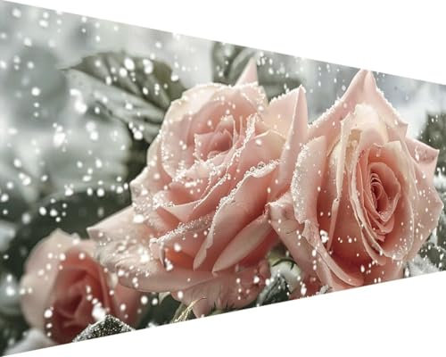 Peinture Numero Adulte Fleur Peinture au Numero Loisirs Créatifs Adultes Peinture par Numero Sans Cadre avec Pinceaux et Acryliques Bricolage Peintures Kits, Décoration Murale (30x60cm, Rose) 6-9