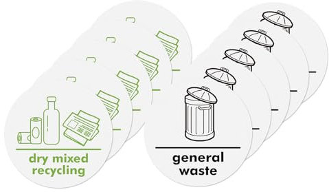 YIKIADA 10 Pack Dry Mixed Recycling General Waste Bin Sticker 150mm Vinyl Removable Waterproof Self Adhesive Decal for Home Office Outdoor Indoor