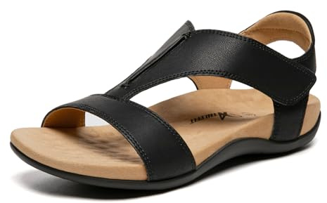 Athlefit Women's Black Orthopedic Flat Sandals with Arch Support Size 10
