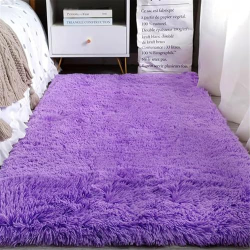 Highdi Langflor Weich Teppich Wohnzimmer, Soft Shaggy Teppich Beige Flauschiger Teppich, Waschbarer Teppich Schlafzimmer, Kunstfell Fell Imitat Teppich Kinderzimmer (Lila,160x230cm)