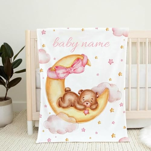 Babydecke mit Namen Personalisiert,Flauschige Warme Kuscheldecke mit Namen und Geburtsdatum,Geschenk Baby Taufe Geburt Mädchen Junge für Kinderdecke Namensdecke Krabbeldecke