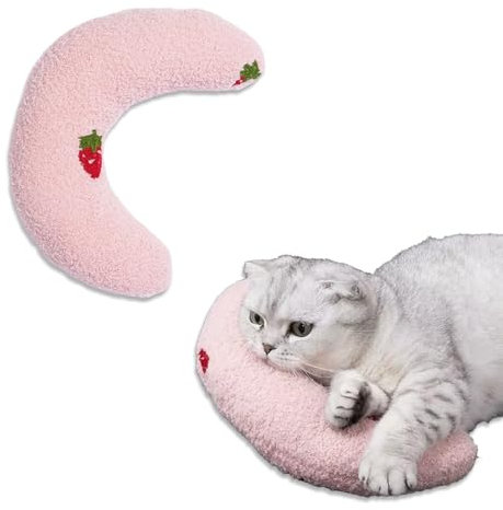 Vxcbad Coussin à l'herbe à chat - Valériane - Jouet pour chat - En forme de U - Avec motif fraise - Rose