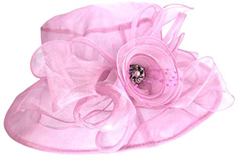 Cappello da donna dall'aspetto antico, per tè, chiesa, matrimonio, sposa, fiore, fiocco, cappello di vita, rosa, Taglia unica