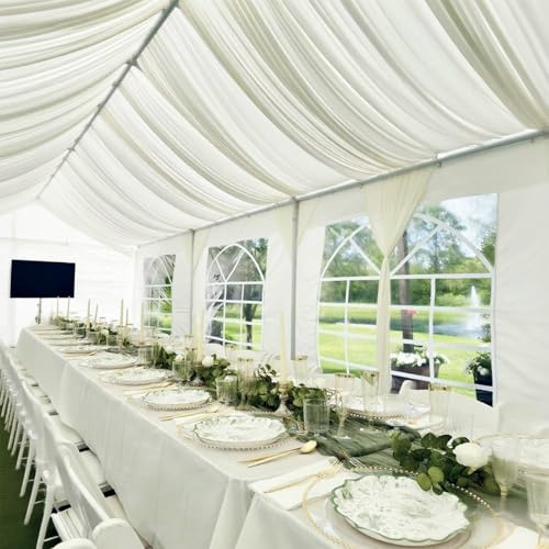 WENSINL White Ceiling Drapes for Parties Chiffon Drapes Wedding Drapes for Ceiling Draping Fabric Sheer Curtain Bridal Shower Engagement Banquet Ceiling Decorations - 5ft X 30ft, 2 Panels