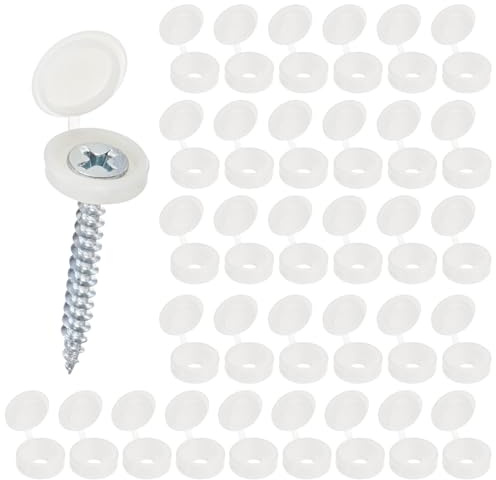 M METERXITY 100-Pack Cache-Vis À Charnière en Plastique Blanc Chaud | Vis À Volet De 3mm Avec Caps, Caches Rondelles À Rabat, Couverture De Protection À Rabat Pour Têtes De Vis M3 M4 M5