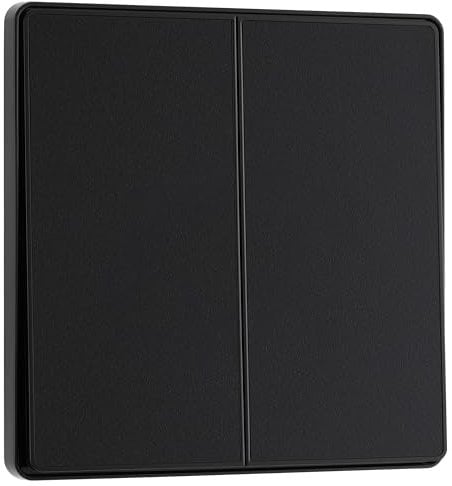 BG Electrical Double Wall Light Switch, 2-Way, Edge-to-Edge Rockers, Screwless Appearance, Round Edges, Evolve, Matt Black, 20A, 16AX, PCDMB42EB