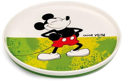 Egan Mickey Mouse - Piatto da dessert rotondo da 20 cm, in porcellana, adatto al microonde e alla lavastoviglie, collezione di stoviglie (verde)