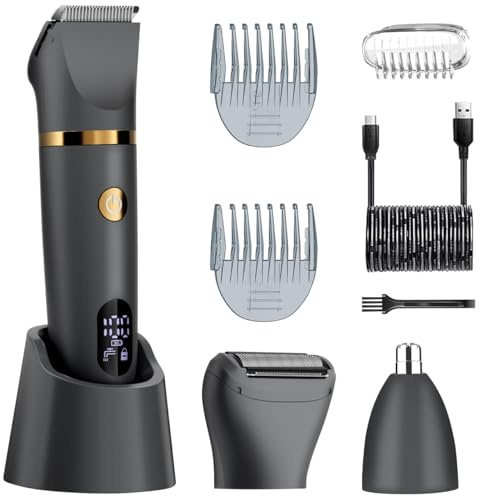 Zivelier Ball Shaver for Men, 3-in-1 Multifunction Body Hair Trimmer & Pubic Shaver with Titanium Blades (No Nicks!), IPX7 Waterproof Electric Razor, LED Display, Wet/Dry