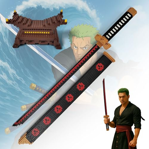 One Piece Schwerter, XL Pro Klemmbausteine Schwert, 61,5 cm Building Block Schwert mit Scheide und Ständer, Katana Geschenk für Erwachsene Jungen, über 1000 Teile (Shuusui)