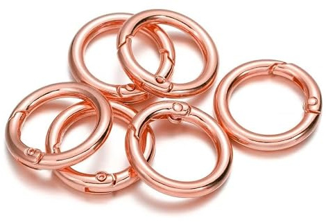 Rockreyoa 10 Stück Runde Karabiner Ring Karabiner Ring Carabiner Small Metall O-Ring Zinklegierung Frühling Schlüsselring Schnalle Karabinerhaken Ringverschlüsse für Tasche Schmuck Roségold 25mm