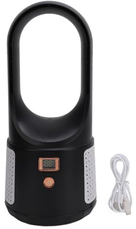 YULEESIYIP USB Desk Fan 6 Speeds Wind Quiet Portable Bladeless Cooling Fan with Power Display Home Office Bedroom (Negro)