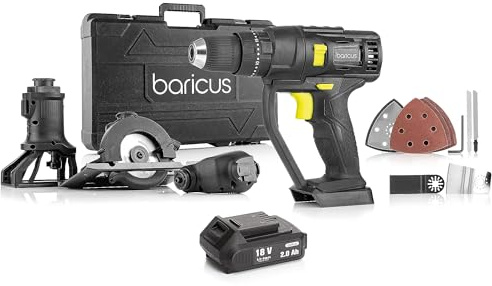 Baricus 18V Multifunktionswerkzeug 7in1 im Koffer – Akku-Multitool mit Aufsätzen für Schrauben, Sägen, Schleifen u.v.m. – Wechselaufsatz-Werkzeugset B-Ware (Inklusive: 2.0 Ah Akku & Ladegerät)