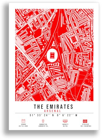 Mounted Gifts Trading Emirates Stadium Map Minimalist A4/A3 Poster Photo Print Framed Gift Arsenal (A4 Poster Only)