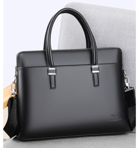 SHINEOFI 1 Pièce Cuir de Vachette pour Ordinateur Portable Sacoche Affaires Résistante à Usure à Bandoulière Décontracté pour Hommes Noir