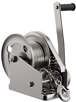 IEOWY Manual Winch 304 Stainless Steel Structure, Two-Way Ratchet Device Marine Winch Capacity 1100KG/2400LB Crank Winch with 10M/32.8FT Wire Rope(30m/98.4ft,800kg/1763lb)