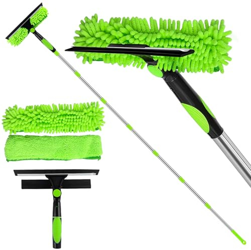 Fensterputzer Teleskop 301cm, 2 In 1 Fensterreiniger mit Teleskopstange, Professioneller Fensterwischer Set mit Silikon Fensterabzieher Mikrofaserschrubber für Bad, Dusche, Glas, Spiegel, Auto