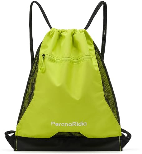 PeranoRidia Mochila de Cuerdas Impermeable para Hombre/Mujer, Bolsa de De Cordón Deportiva Ligera para Gimnasio, Playa, Natación, Senderismo, Running y Ciclismo, Negro/Gris/Verde 36x45x7cm