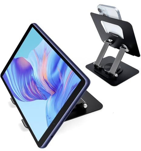 Supporto Tablet, Supporto per Tablet Pieghevole in Ferro Girevole a 360 | Porta Tablet da Tavolo, Supporto iPad Regolabile, Supporto per Cellulari e Tablet, con Cuscinetti in Silicone, Robusto
