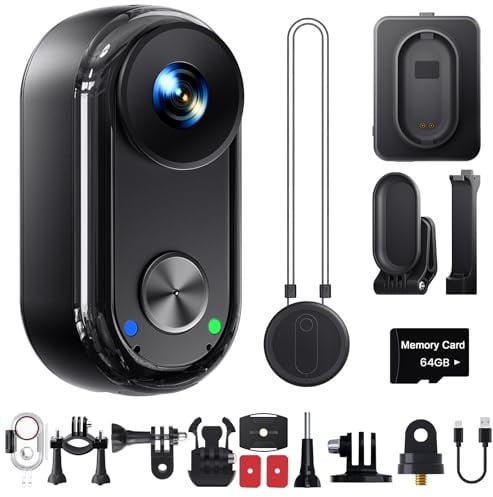 Camera Vlogging da 4K 30FPS, 64GB fotocamera POV portatile a mani libere, 150 ° action cam, impermeabile 30m, 6 assi stabilizzazione, mini telecamera Vlog, batteria da 4,5 ore, montala ovunque