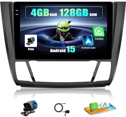 SIXWIN 4+128 Android 15 Autoradio pour BMW 1 Series E81 E82 E87 E88 2008-2012, avec Carplay Android Auto, IPS Écran Tactile 9’’ Poste Radio avec WiFi GPS Bluetooth 5.0 FM RDS Radio EQ+ Caméra