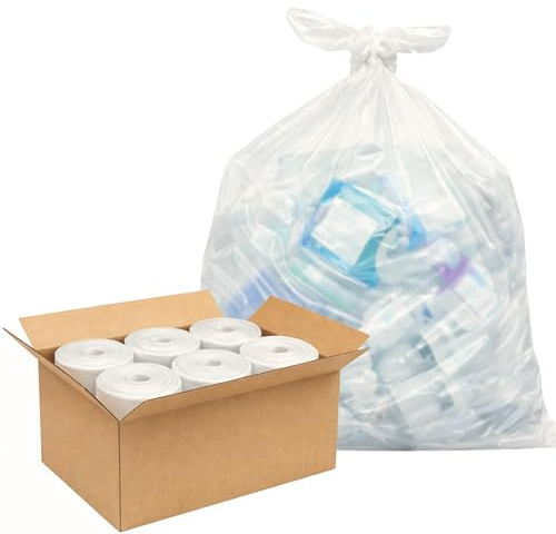 Liquipak Heavy Duty Clear Refuse Sacks 100L – Large Rubbish Bags & Bin Liners, 100 Gauge Strong, 100% Recycled LDPE Clear Recycling Bags – 240 Bags (6 Rolls / 1 Box)