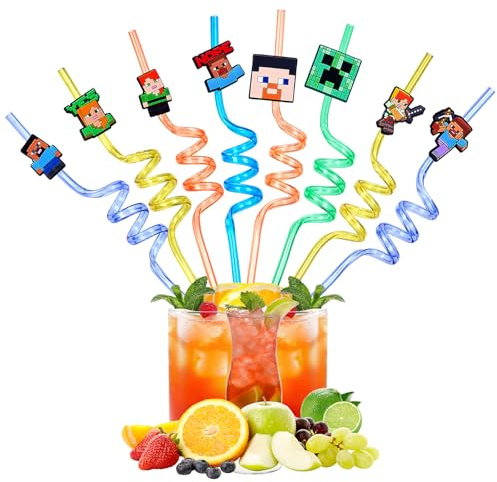 Greitsyy 8 Pièces Paille Enfant, Straws Spirale, reutilisables, Straws Plastique Colorées, pour Fêtes Anniversaire Enfants, Réunions de Famille