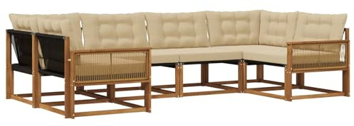 vidaXL Outdoor-Sofagarnitur mit Kissen 6 pcs Natur und Beige, Garten-Sofa, modernes Outdoor-Sitzset, strapazierfähige Terrassenmöbel, gemütliche Lounge für Dein Wohnzimmer