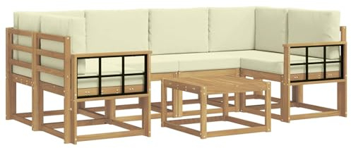 vidaXL Outdoor-Sofagarnitur mit Kissen 7 pcs Weiß und Creme, Garten-Lounge, modernes Outdoor-Sofa, gemütliche Sitzecke für Pool, entspannende Holz-Patio-Ausstattung