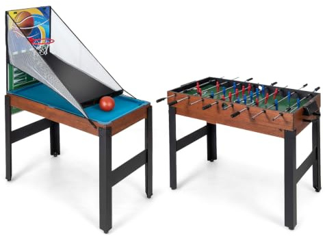 COSTWAY Mesa Multijuegos, Mesa de Juego Combinada con Baloncesto, Billar, Ping Pong, Hockey, Shuffleboard, Bolos para Niños y Adultos para Fiesta, Sala de Juegos, Sala de Estar